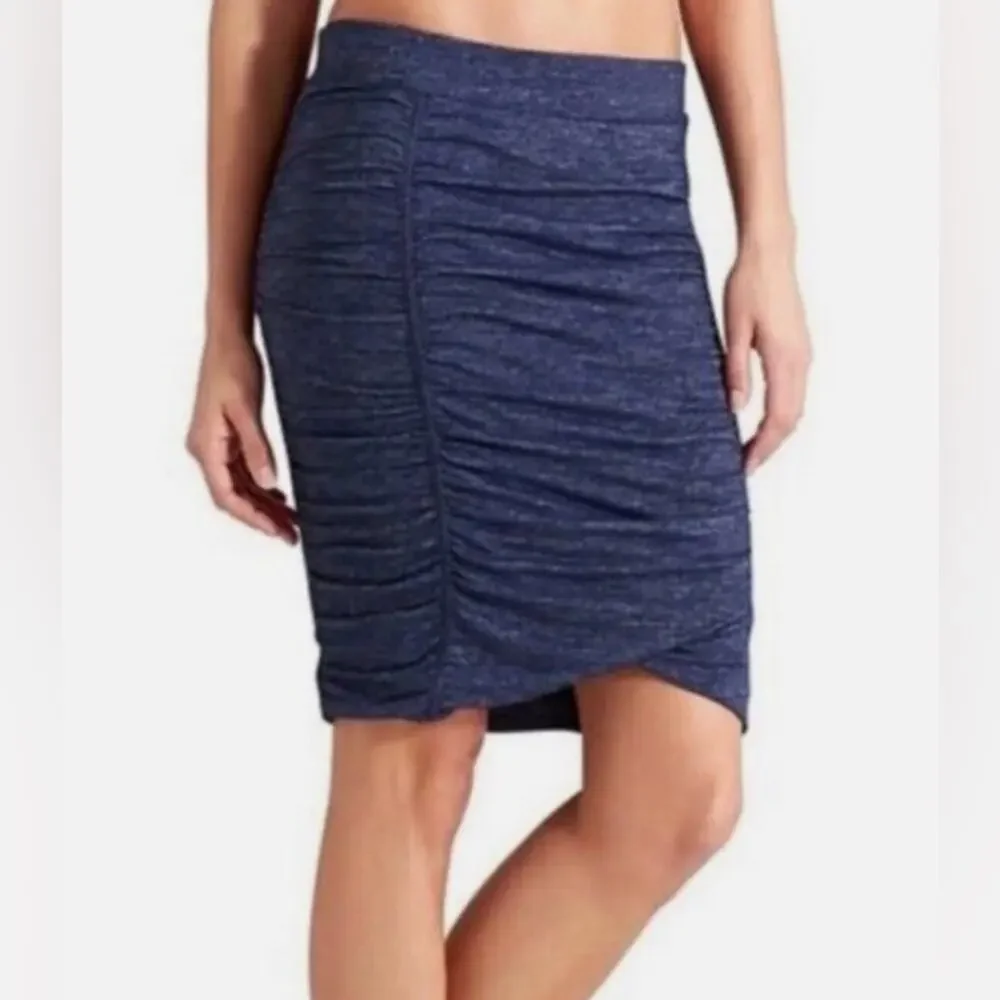 Athleta Twisted Ruched Skirt Womens Size S Blue Metallic Stretch Travel Casual